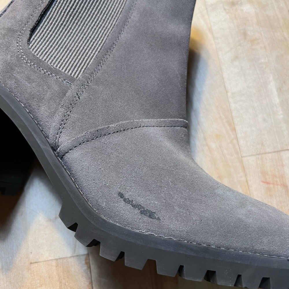 UGG BOOTS, ankle, gray-taupe, suede, neutral, slip on, heeled boot